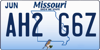 MO license plate AH2G6Z