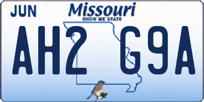 MO license plate AH2G9A