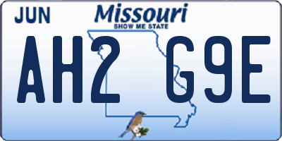 MO license plate AH2G9E