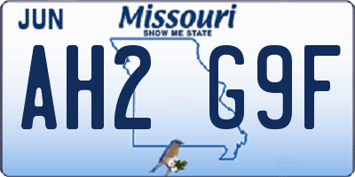 MO license plate AH2G9F