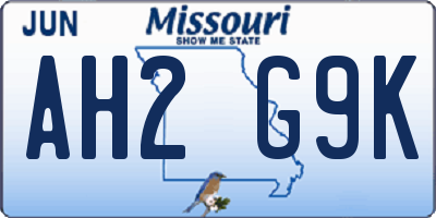 MO license plate AH2G9K