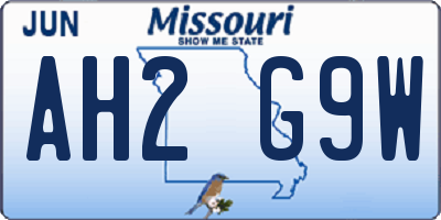 MO license plate AH2G9W