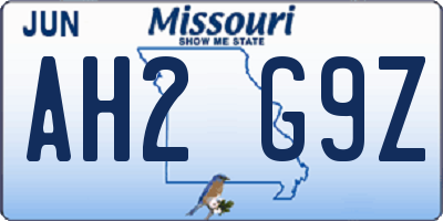 MO license plate AH2G9Z