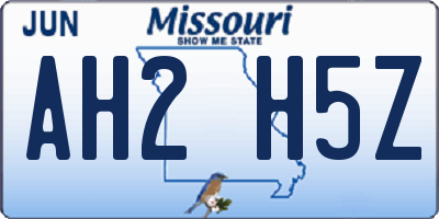MO license plate AH2H5Z