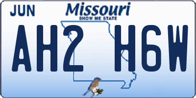 MO license plate AH2H6W
