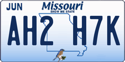 MO license plate AH2H7K