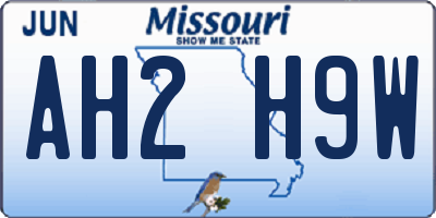 MO license plate AH2H9W