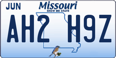 MO license plate AH2H9Z
