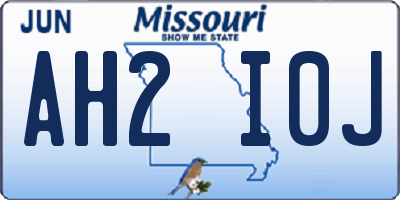 MO license plate AH2I0J