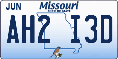 MO license plate AH2I3D