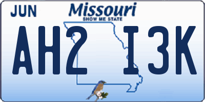 MO license plate AH2I3K