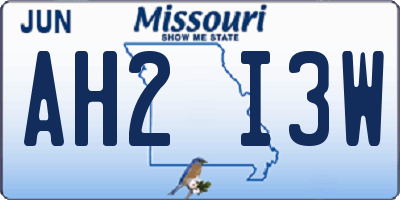 MO license plate AH2I3W