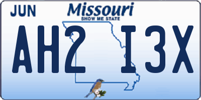 MO license plate AH2I3X