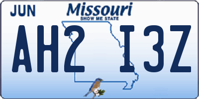 MO license plate AH2I3Z