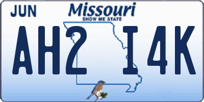 MO license plate AH2I4K