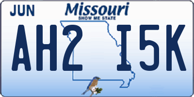 MO license plate AH2I5K