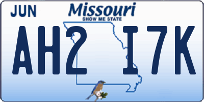 MO license plate AH2I7K
