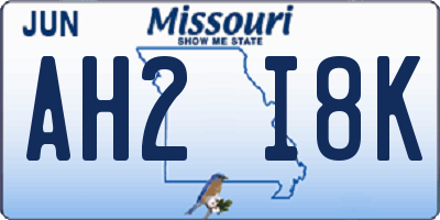 MO license plate AH2I8K