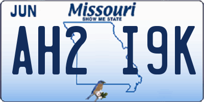 MO license plate AH2I9K