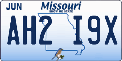 MO license plate AH2I9X