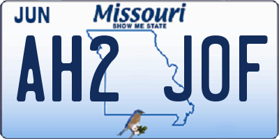 MO license plate AH2J0F