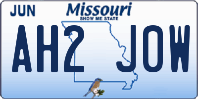 MO license plate AH2J0W