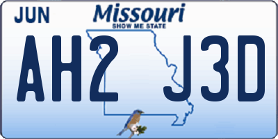 MO license plate AH2J3D