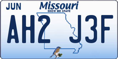 MO license plate AH2J3F