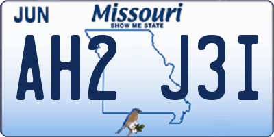 MO license plate AH2J3I