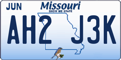 MO license plate AH2J3K