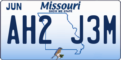 MO license plate AH2J3M