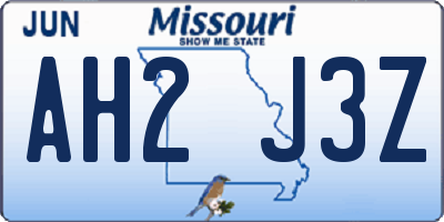 MO license plate AH2J3Z