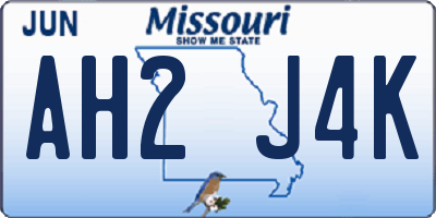 MO license plate AH2J4K