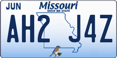 MO license plate AH2J4Z