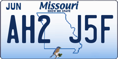 MO license plate AH2J5F