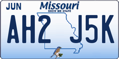 MO license plate AH2J5K