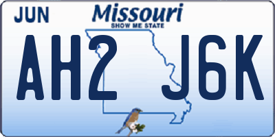 MO license plate AH2J6K