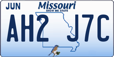 MO license plate AH2J7C