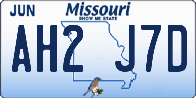 MO license plate AH2J7D