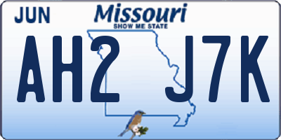 MO license plate AH2J7K
