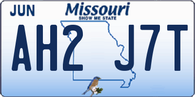 MO license plate AH2J7T