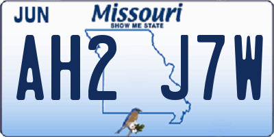 MO license plate AH2J7W