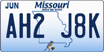 MO license plate AH2J8K
