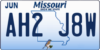 MO license plate AH2J8W