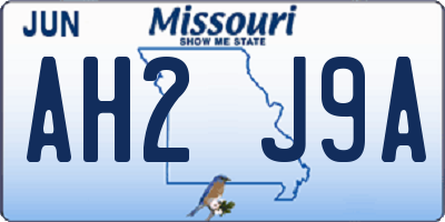 MO license plate AH2J9A