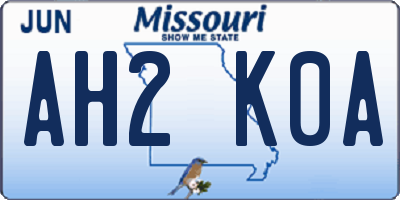MO license plate AH2K0A