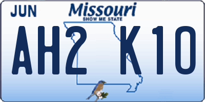 MO license plate AH2K1O
