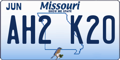 MO license plate AH2K2O