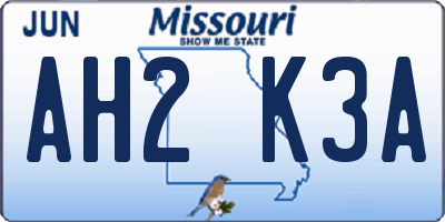 MO license plate AH2K3A