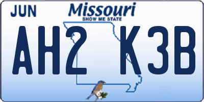 MO license plate AH2K3B